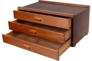 DJAR 3-Drawer Art Supply Storage Box, Solid Beech Wood Organizer for Pastels, Pencils & Brushes, Portable Art Tool Box for Artists, Walnut