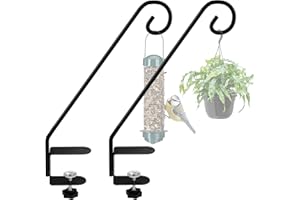 Pftjujudan 2 Packs Adjustable Rail Pole Plant Bracket for Hanging Bird Feeder,with 2 Inch Non Slip Clamp,Heavy Duty Deck Hook for Lanterns,Suet Baskets,Wind Chime etc