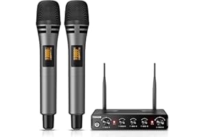 TONOR Wireless Microphone Systems, Dual UHF Cordless Karaoke Microphone Set, Handheld Dynamic Mic for Singing with Receiver f