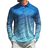 ELETOP Mens Golf Shirts Long Sleeve Print Performance Polo Shirts Moisture Wicking Dry Fit Golf Polo for Men