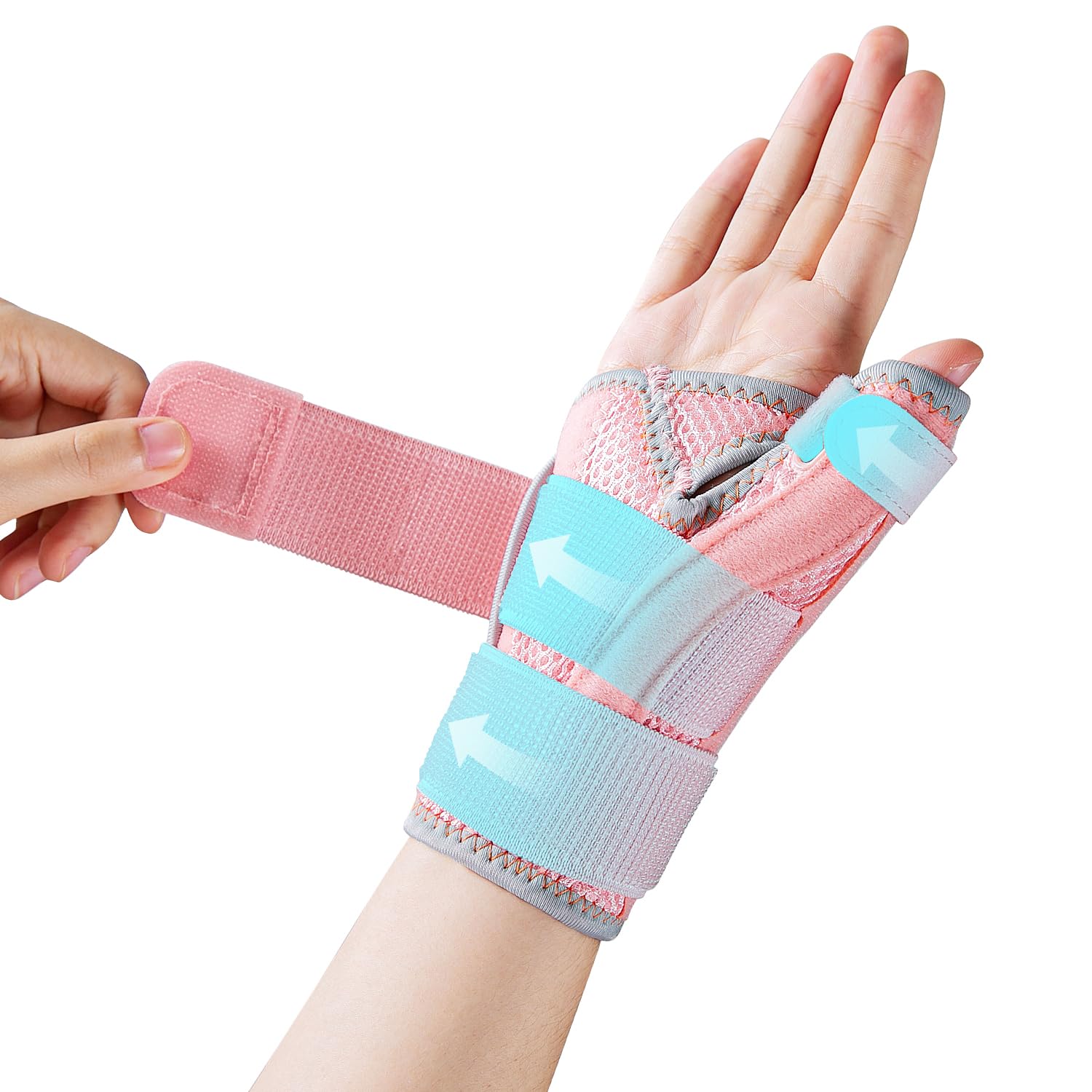 CURECARE New Upgraded Thumb Splint Right & Left Hand, Adjustable Wrist and Thumb Support for Arthritis, Thumb Brace for Sprain, Tendonitis, De Quervain's, One Size Fits Any Hand (Pink)