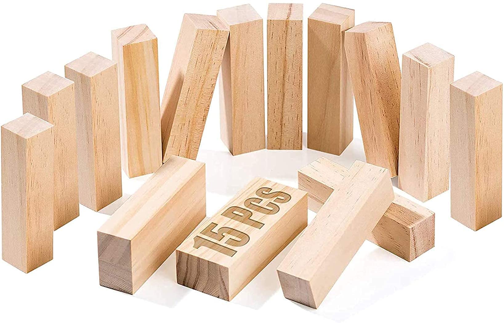B&Z Pine Wood Carving Blocks Kit-15 Pcs - Premium Quality Smooth Unfinished Wood Blocks Whittling Blocks for Wood Carving Hobby Kit (10cm x 2.5cm x 2.5cm)