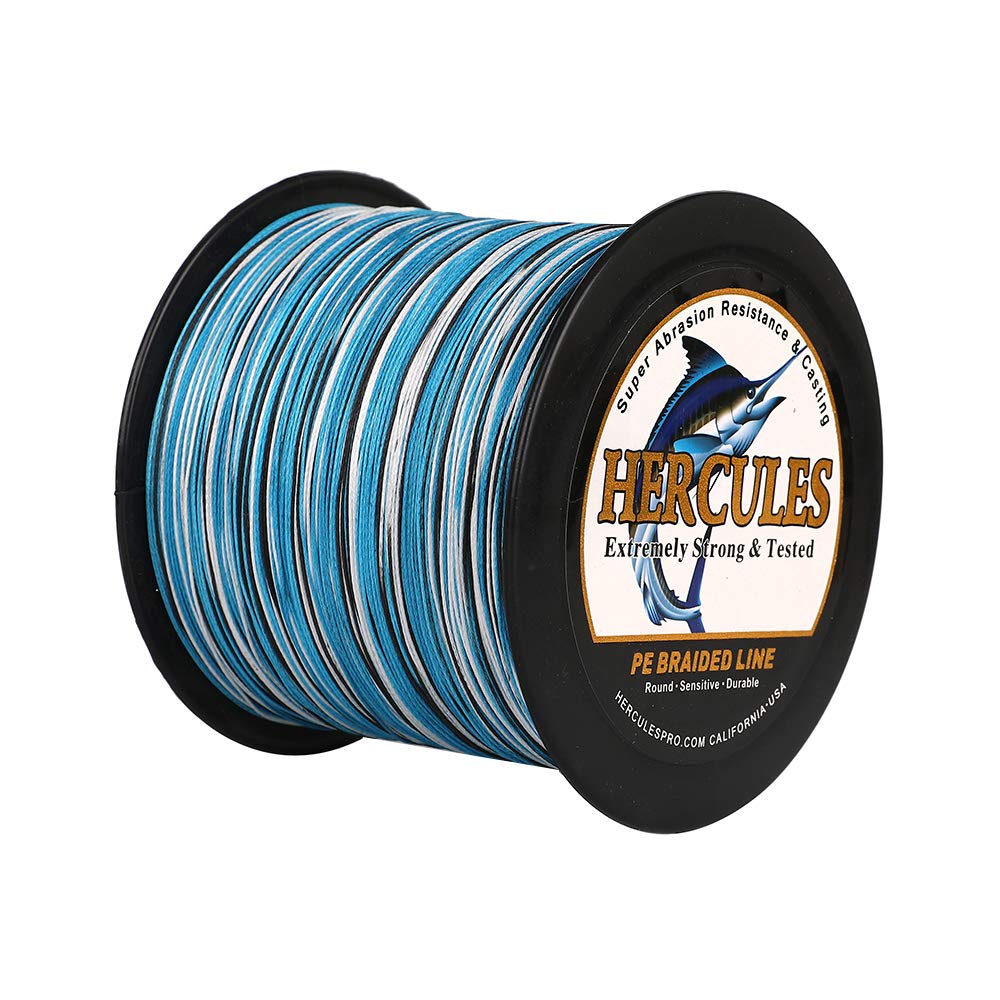 Hercules Super Strong 1000M 1094 Yards Braided Fishing Line 100 LB Test for Saltwater Freshwater PE Braid Fish Lines 4 Strands - Blue Camo, 100LB (45.4KG), 0.55MM