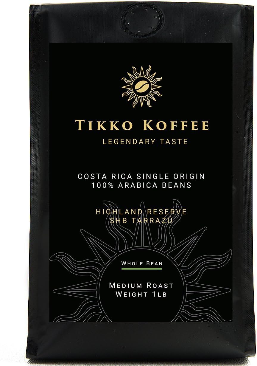 Tikko Koffee Single Origin Costa Rica Tarrazu Whole Coffee Beans 100% Arabica Medium Roast 1 lb/16 oz Gourmet