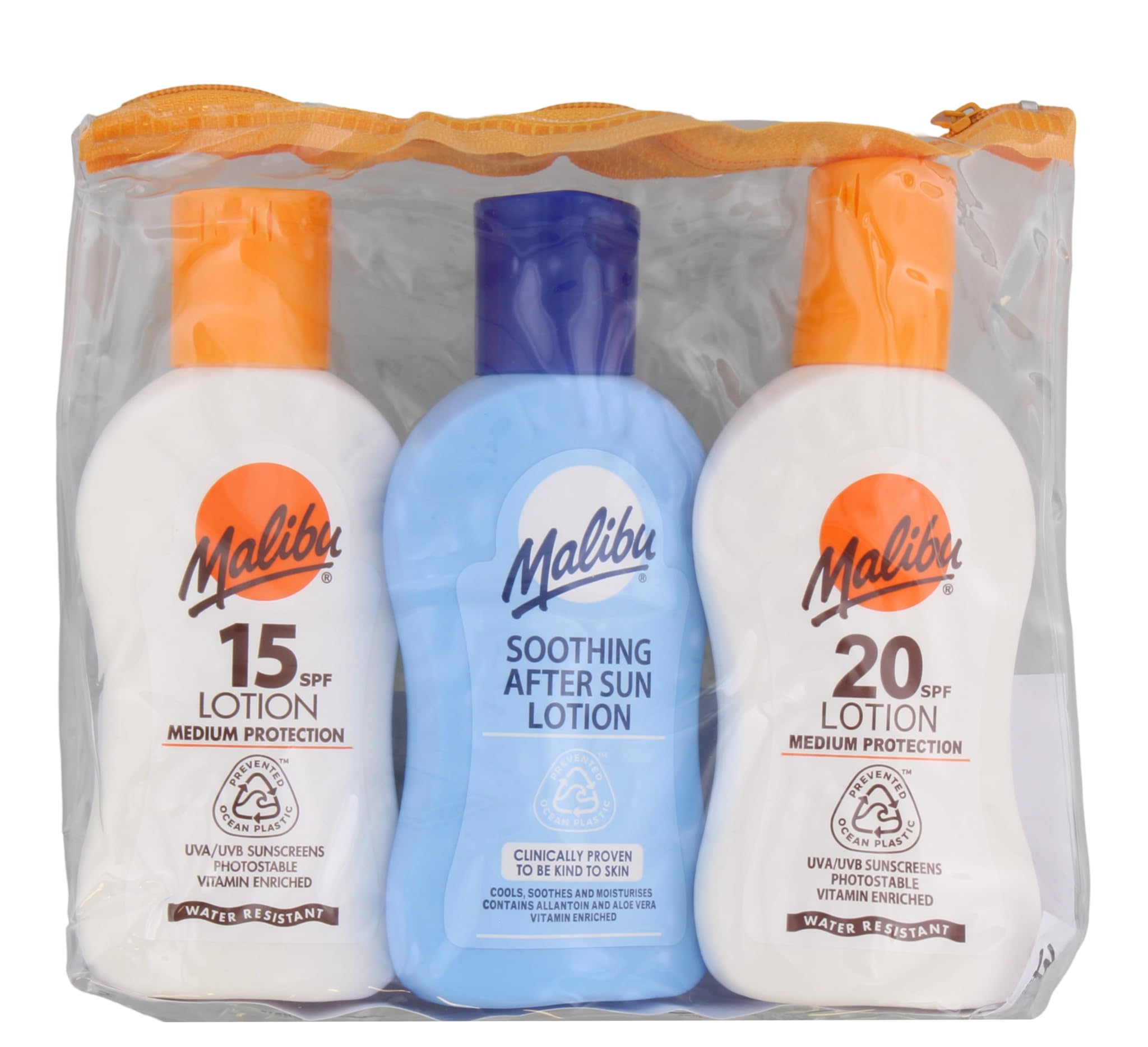 Malibu Sun Travel Essentials with Suncream Protection and Soothing Aftersun Lotion, Water Resistant, SPF 15 and 20, Multipack, 3 x 100ml — image 1