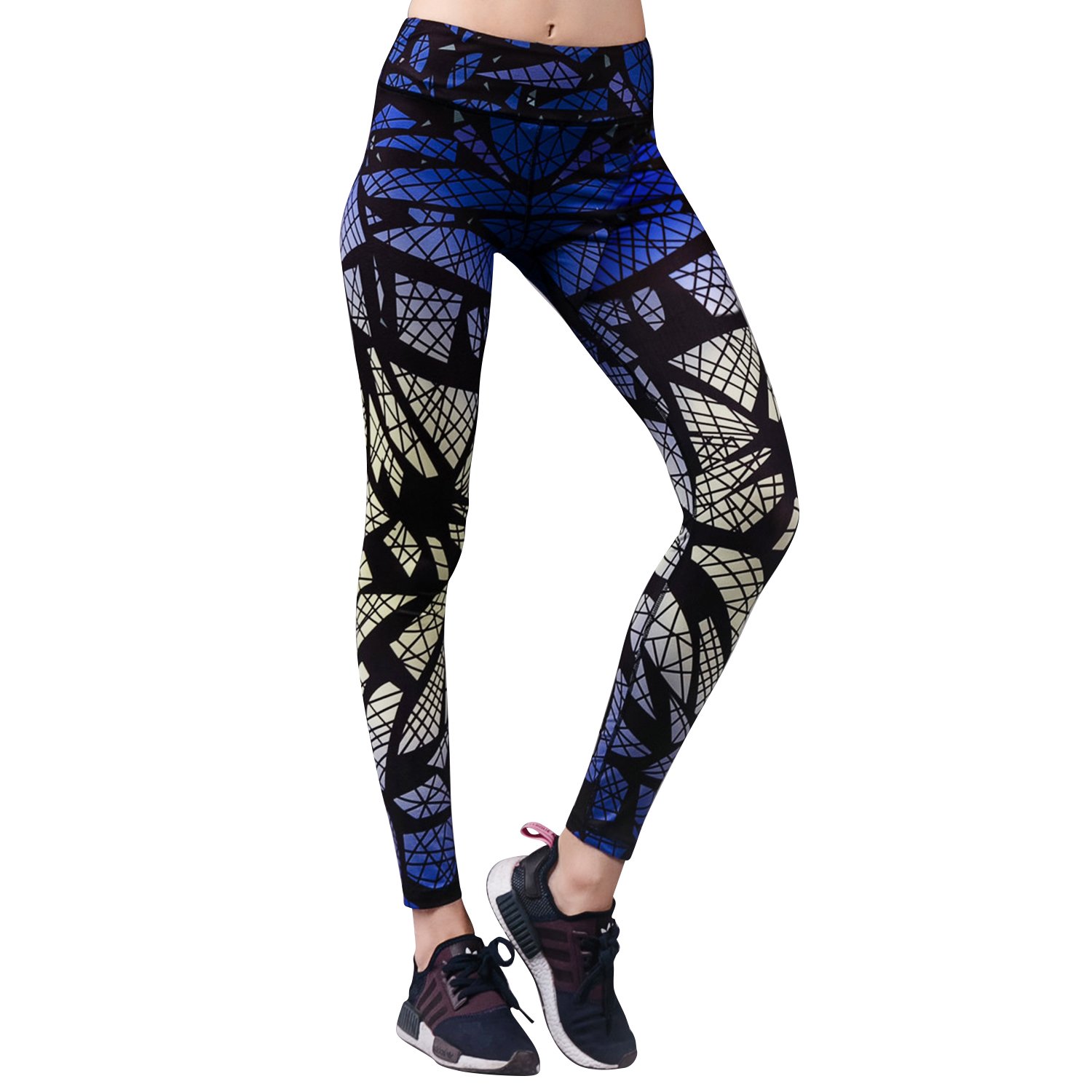 Movaty Yoga Pants, High Waist Sporting Leggings Quick Dry Running Tights Women Workout Pants -High Breathable-Grey/Flower/Cobweb, Size S/M/L