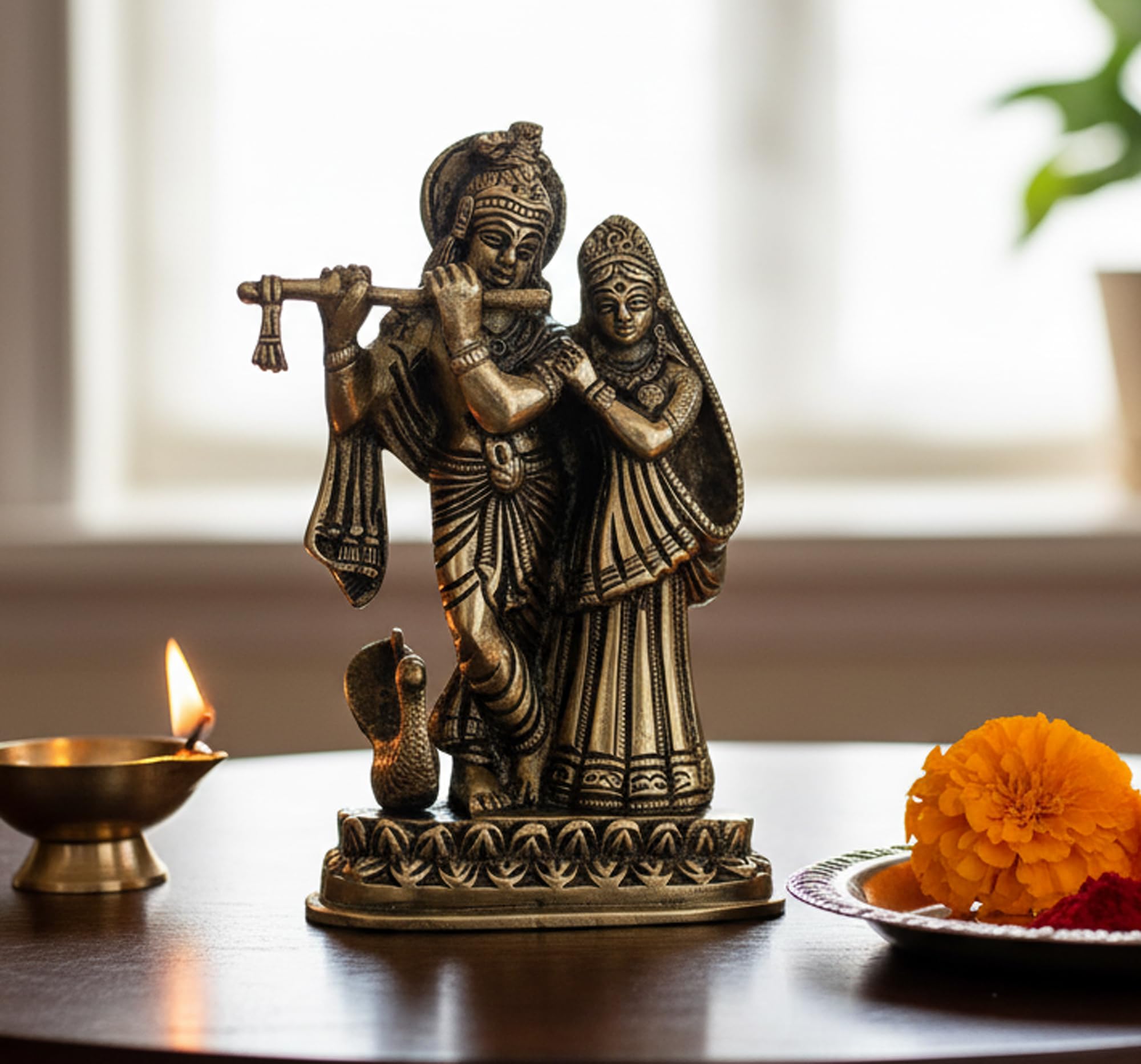 StonKraft Brass Marble Radha Krishna Radha (6" Brass)