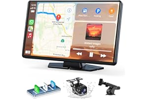Carplay Screen for Car, 9" Portable Wireless Carplay Screen & Android Auto, Car Audio Receivers with 1080p Backup Camera, Blu