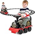 Costzon Ride on Toys, 6V Electric Ride on Train with Tracks, Storage Seat, Flashing Lights & Music, Backrest, Anti-tilt Device, Gift for Toddler Boys & Girls, Battery Powered Ride on Car (Black)
