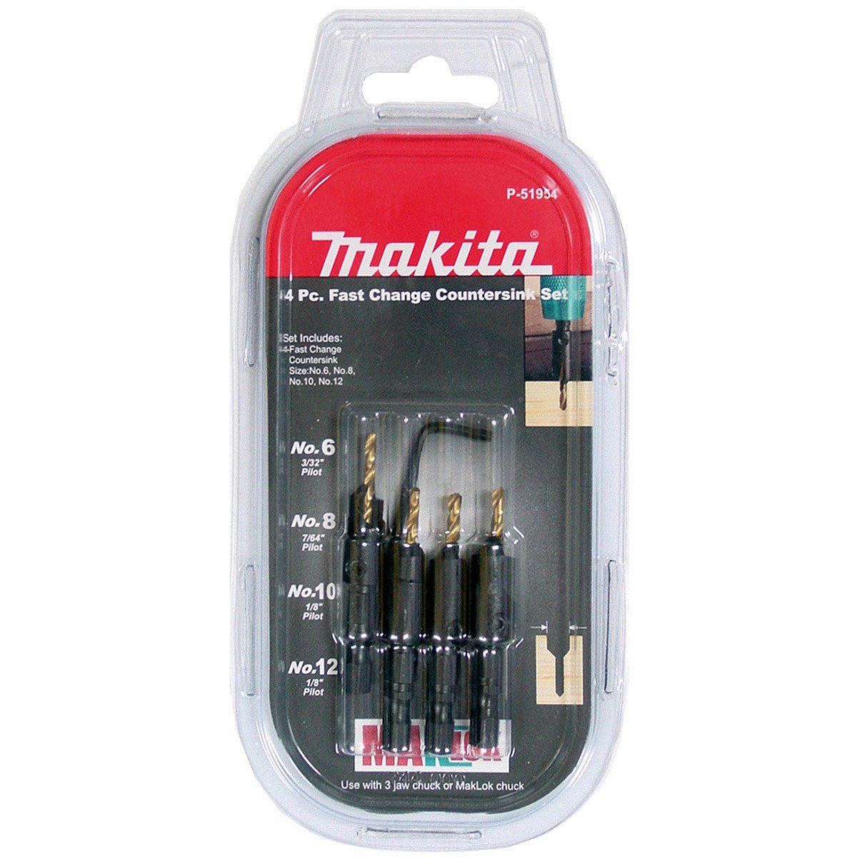 Makita P-51954 4 Piece Countersink Set