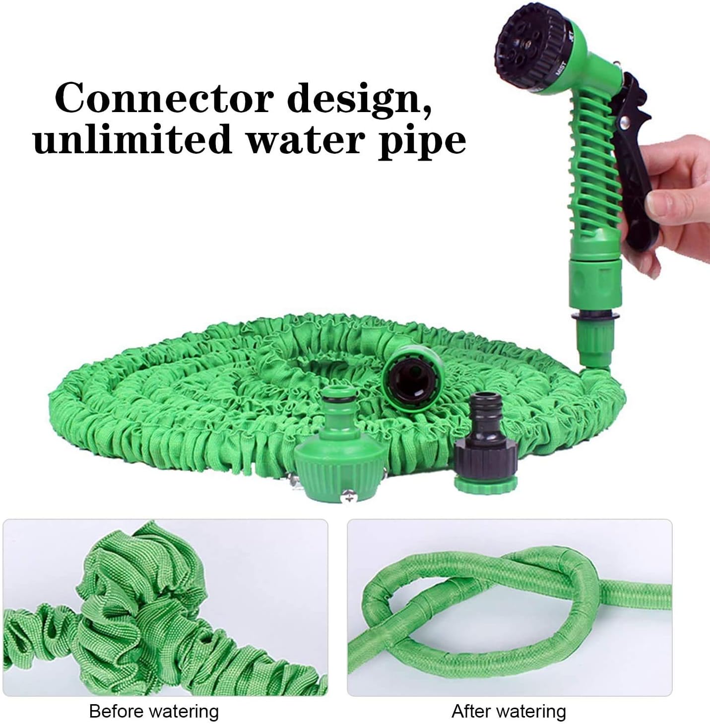 Sporgo Garden Hose, Expandable Garden Hose 50ft Strongest Water Hose Extra Strength Fabric, Flexible Expanding Pressure Water Hose with 7 Functional Spray Nozzles for Garden Patio Lawn Car Washing : Garden & Outdoor
