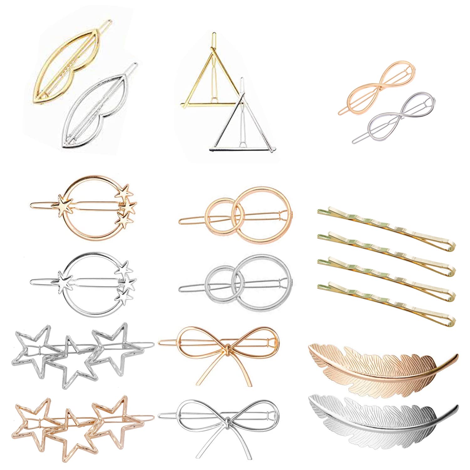 20pcs Geometric Bow Hair Clips - Metal Hair Accessories for Women, Elegant for Wedding & Prom