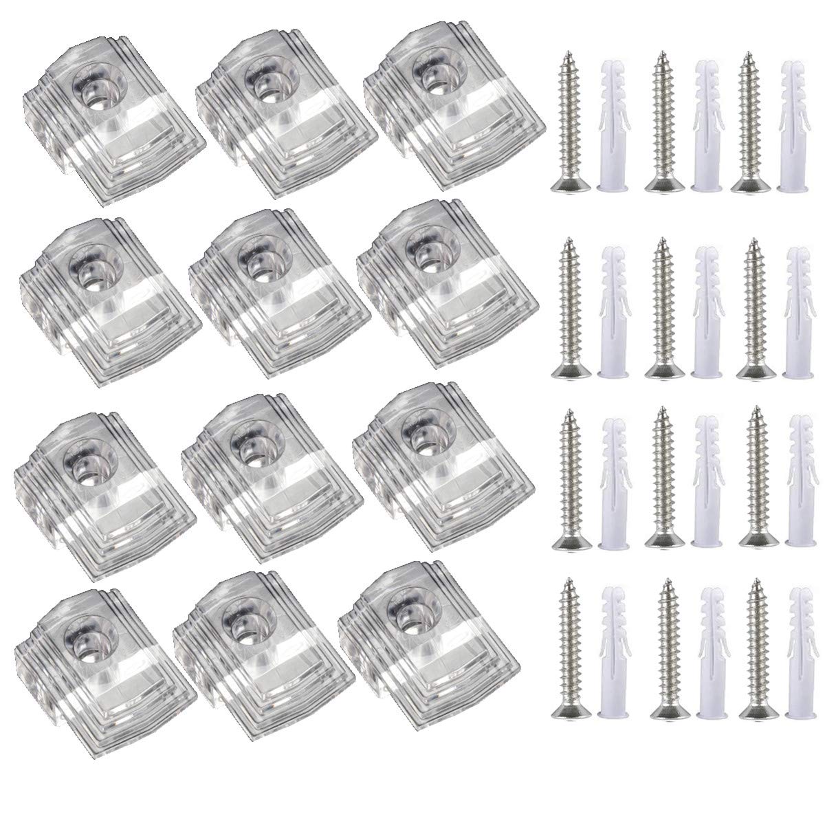 20pcs Clear Plastic Mirror Holder Clips for 1/8 Inch Thickness Mirror Mounting Clip Mirror Hanging Kit with Screw and Anchor for The Wall Mount