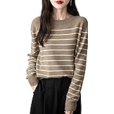 Chanyarn Women's 100% Merino Wool Sweater 2025 Fall Winter Crew Neck Striped Long Sleeve Warm Soft Knit Sweater