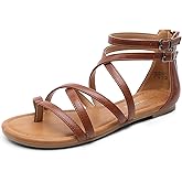 DREAM PAIRS Women's Dressy Gladiator Summer Cross Strappy Sandals Comfort Flat Casual Beach Fisherman Thong sandals