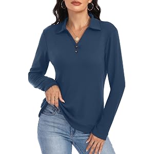 JDWZSI Women's Polo Shirts Long Sleeve Collared Shirts Business Casual Tops | Polo Shirts, Collared Shirts, Long Sleeve V Nec