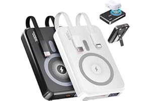 2 Pack Magnetic Power Bank for MagSafe, 16800mAh Portable Wireless Charger with 2 Built in Cables, 20W Fast Wireless Charging