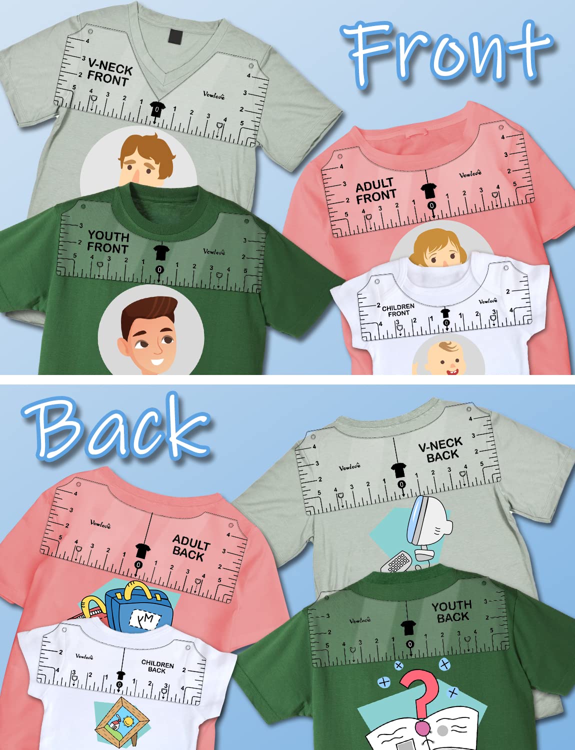 Tshirt Ruler Guide Vinyl Alignment - T Shirt Measure Rulers Guide Shirt Measurement Centering Tool Heat Press Screen Printing Embroidery Accessories Sublimation Blanks Product V-Neck Front Back