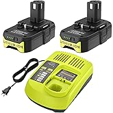 P103 18V 3000mAh 2-Pack Replacement Battery P117 12V-18V Charger for Ryobi Battery Charger Combo Compatible with P100 P102 P104 P105 P107 P108 P109 P190 Charger for Ryobi Lithium-Ion/NiCad/NiMh