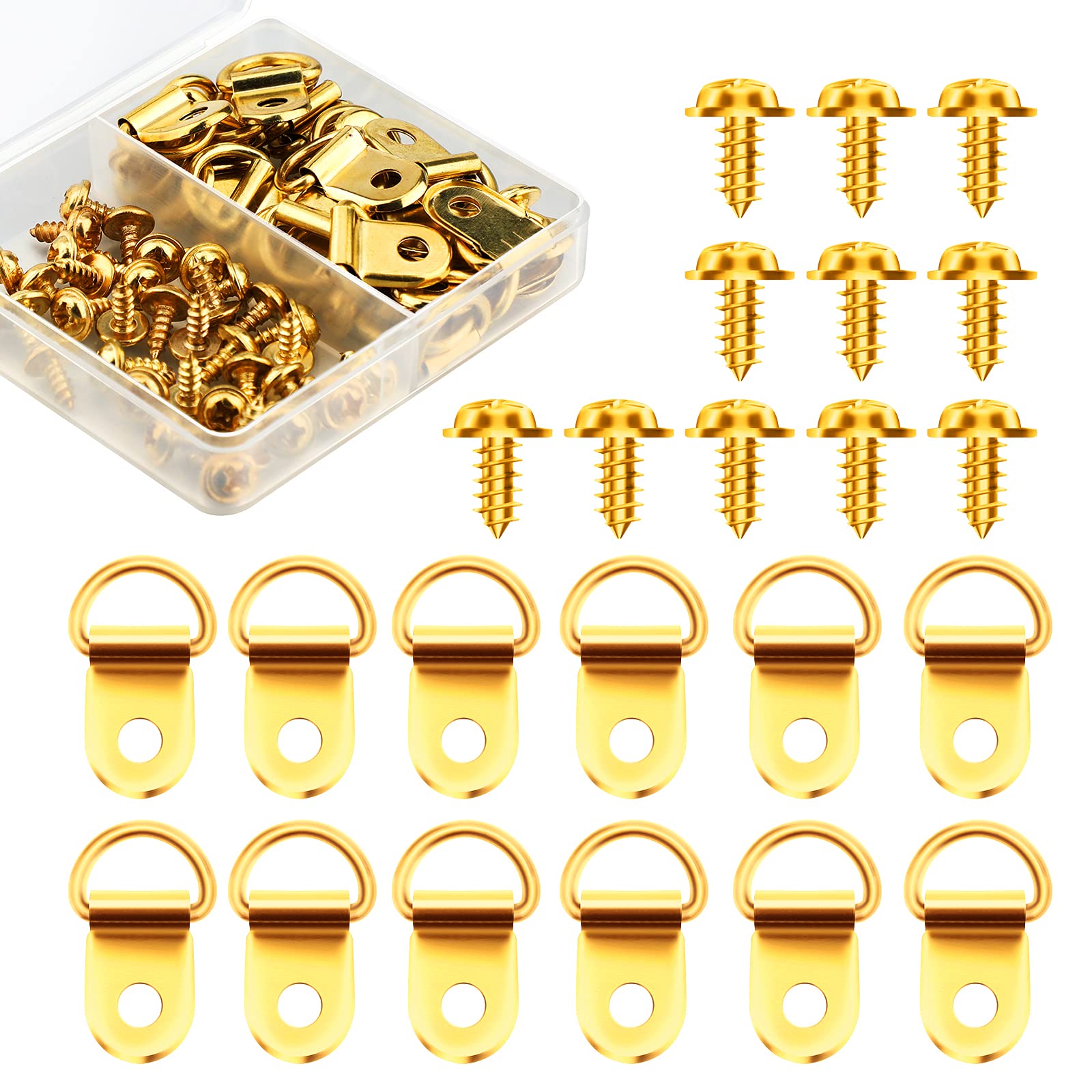 SAVITA 71pcs Picture Hanging Kit D-Rings Picture Hangers Single Hole Picture Frame Hooks with Screws and a Screwdriver for Hanging Picture Photo Frames Cross-Stitch (Gold)