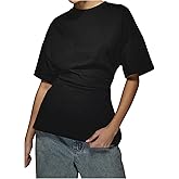 Verdusa Women's Cinched Waist Tops Drop Shoulder Short Sleeve Ruched T Shirt