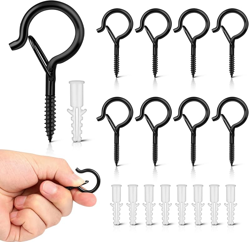 Esteopt Screw-in Hooks Q-Hanger Hooks 8pcs Black for Outdoor String Lights