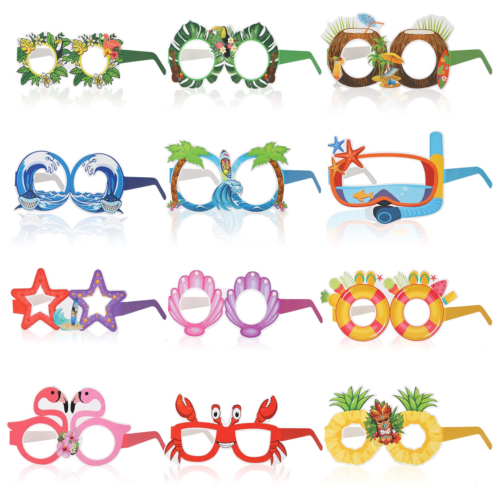 Gukasxi 12 Pieces Hawaiian Funny Eyeglasses, Fancy Paper Beach Glasses, Novelty Glasses Frame, Funny Eyewear for Tropical Luau Party Decors, Summer Pool Party Photo Prop for Kids Adults