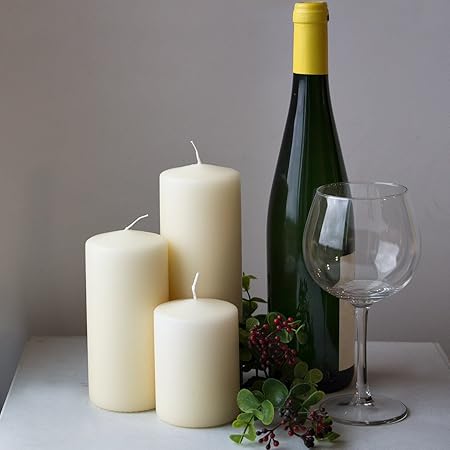 Set Of 3 Candles Ecru Decorative Pillar Sizes