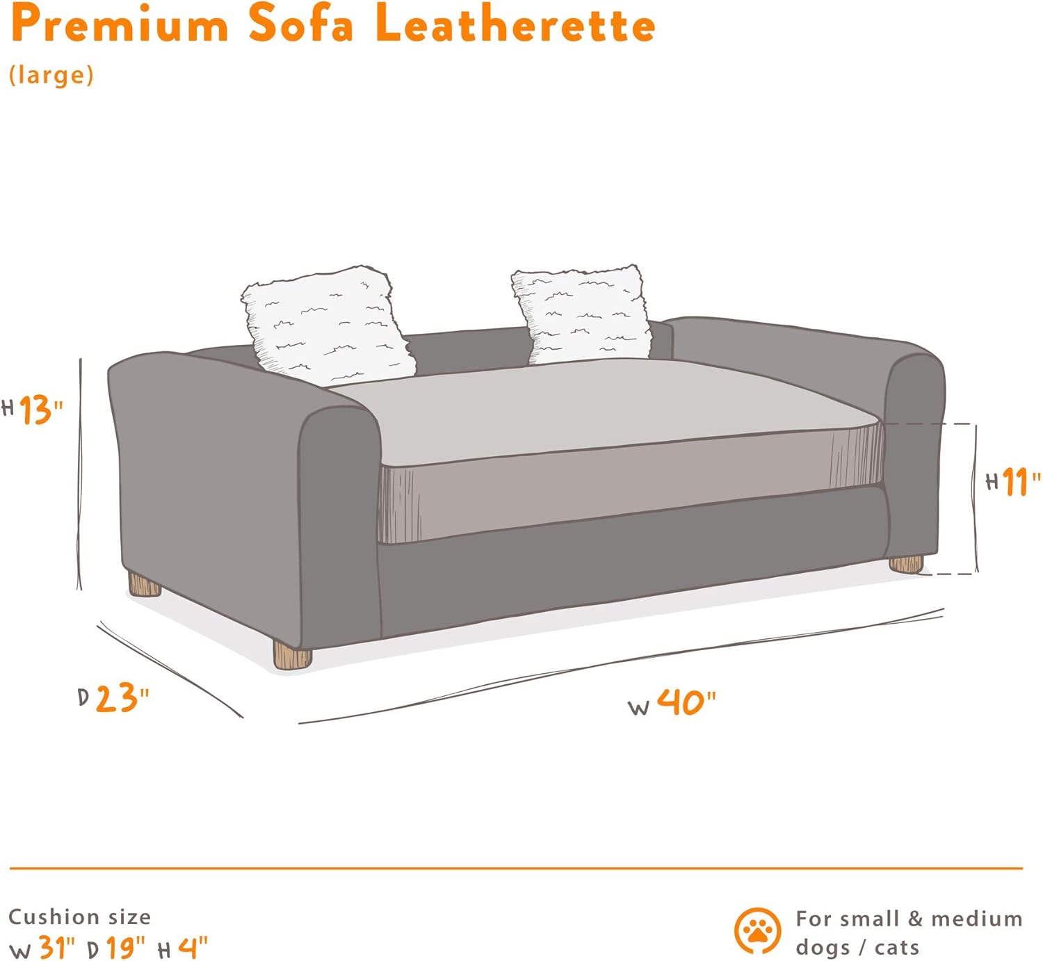 Moots Premium Leatherette Pets Sofa Charcoal, Large : Pet Supplies
