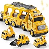 Novaluki 5 in 1 Construction Toys Cars for Toddler Ages 2-4, Transport Vehicle with Sounds and Lights, Excavator Toy for Boys, Christmas Birthday Gifts for Kids 2 3 4 5 6 Years Old