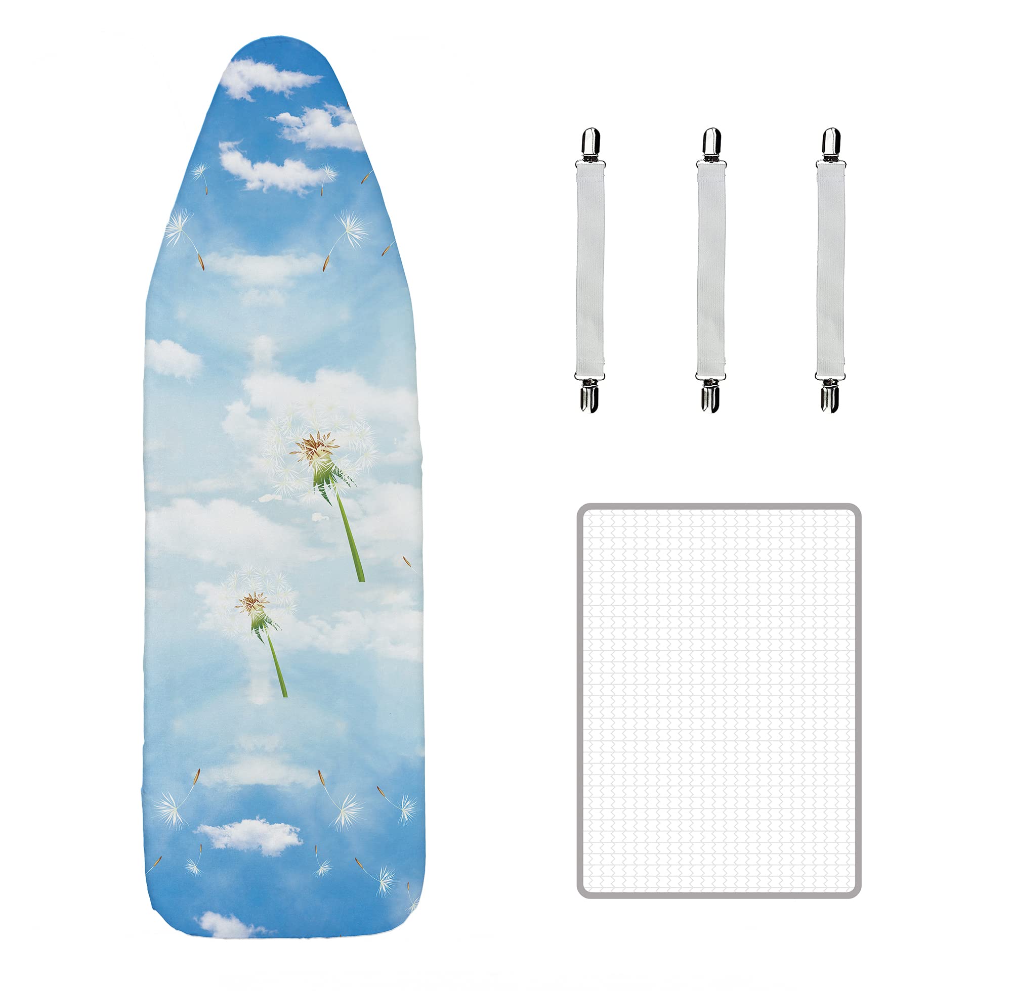 Maishijie Ironing Board Covers 112x35cm（44"x14"） With Thick 3mm Foam，Fit For 104x27cm （41"x10.6"） Ironing Board Max，Include 3 Fasteners and Protective Scorch Mesh Cloth