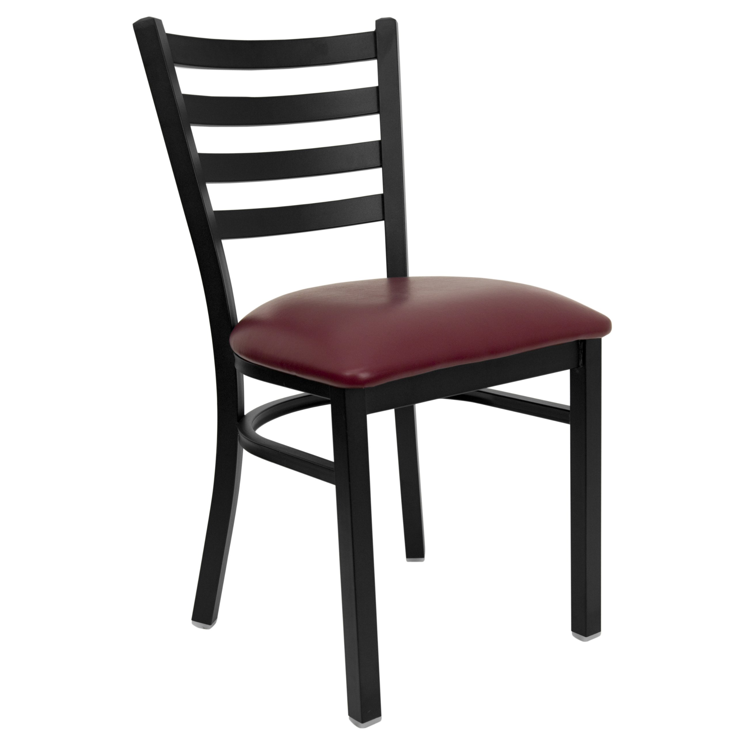 Photo 1 of **4 CHAIRS**Flash Furniture HERCULES Series Black Ladder Back Metal Restaurant Chair - Burgundy Vinyl Seat