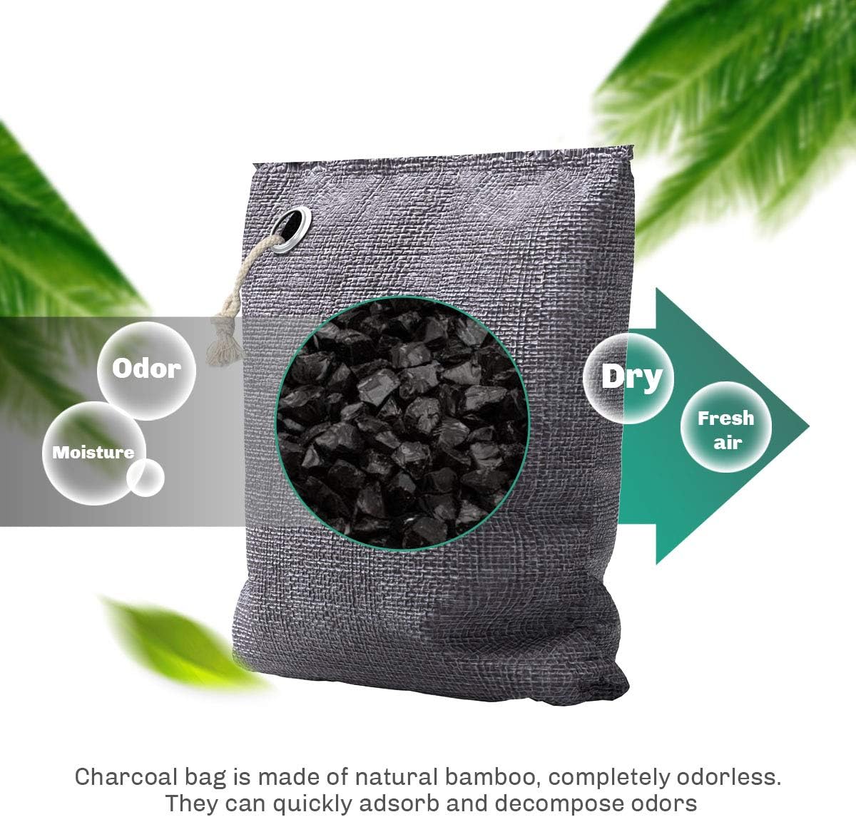 Bamboo Charcoal Air Purification Bags (4 Pack - 4×200g), Safe and Non-Toxic Air Freshener, Activated Charcoal Odor Absorber in Closet, Odor Absorber For Home, Basement, Garage, Car Truck, Office: Kitchen & Dining