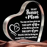 Milcier Gifts for Bonus Mom, Bonus Mom Christmas Gifts - 3.9x3.9" Acrylic Decorative Sign, Transparent, Sentimental Birthday Decor for Step Mother, Mothers Day Gift for Step Mom