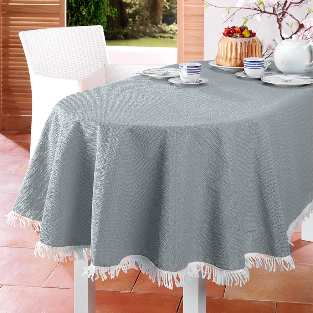 Garden Tablecloth Garden Balcony Patio Tablecloth Round Oval Square Outdoor Indoor Table Cover Waterproof (150 x 210 cm Oval, Silver Grey)