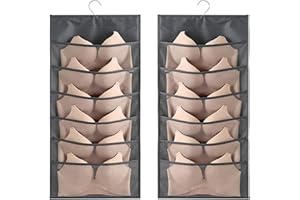 ZB.soar Closet Hanging Bra Organizer with Rotating Metal Hanger,Extra-Large Dual Sided Wall Shelf Wardrobe Mesh Pockets Hanging Storage Bag for Bra Socks Underwear Underpants (Gray 12 Bra Organizer)