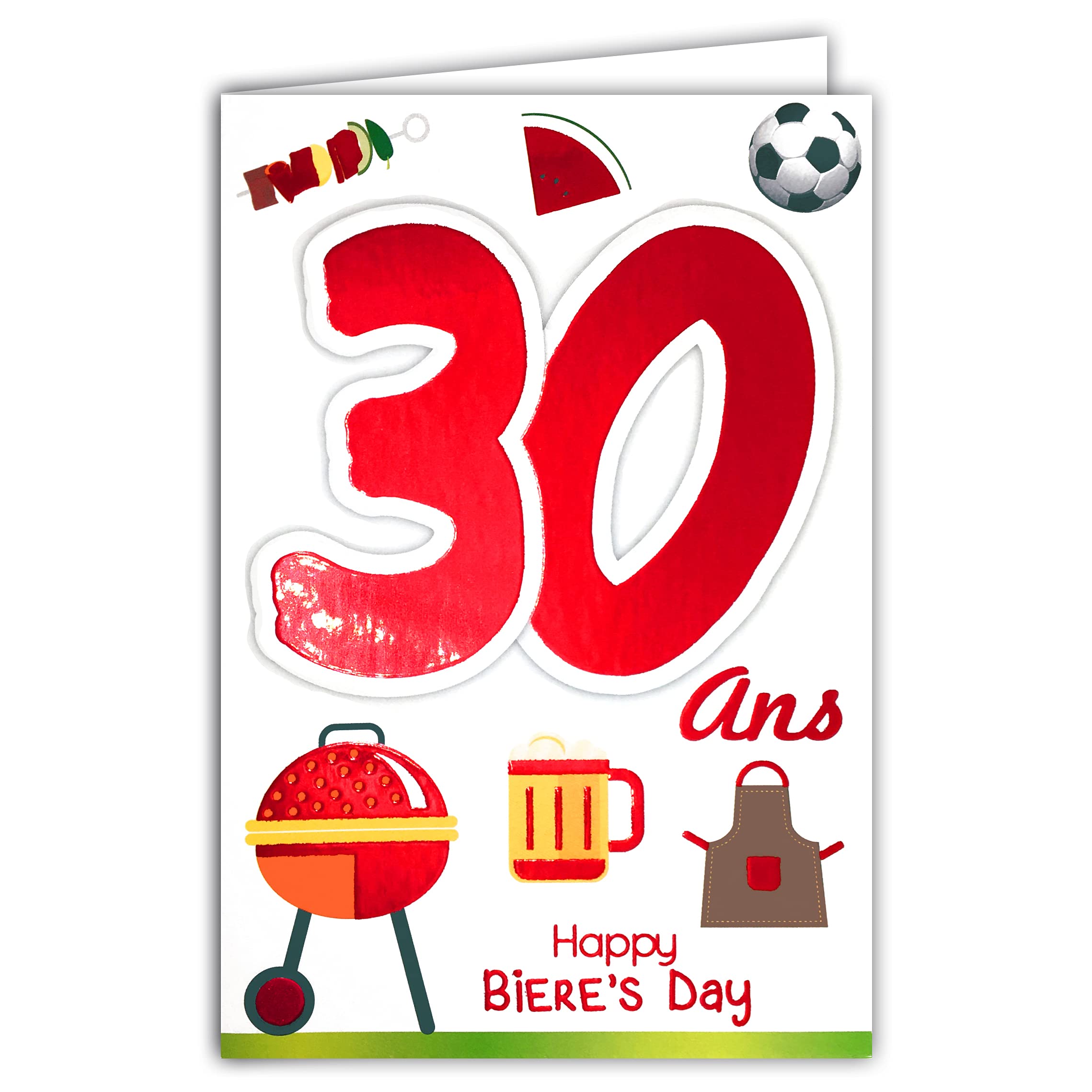 69-2028 Male 30th Birthday Card - Beer Football BBQ Barbecue Hamburger Party Friends