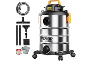 VEVOR Stainless Steel Shop Vac Wet and Dry Vacuum Cleaner 8 Gallon 6 Peak HP - Powerful Suction with Blower Function & Attachments 2-in-1 Crevice Nozzle - Perfect for Car Carpet Debris Pet Hair
