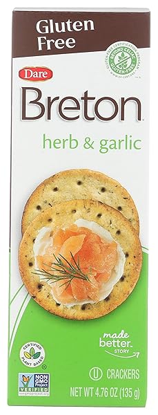 DARE BRETON, CRACKER HERB GARLIC, 4.76 OUNCE