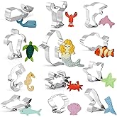 GWHOLE 12Pcs Sea Creature Cookie Cutter Set, Small Ocean Sea Life Mermaid Cookie and Fondant Cutter for Kids