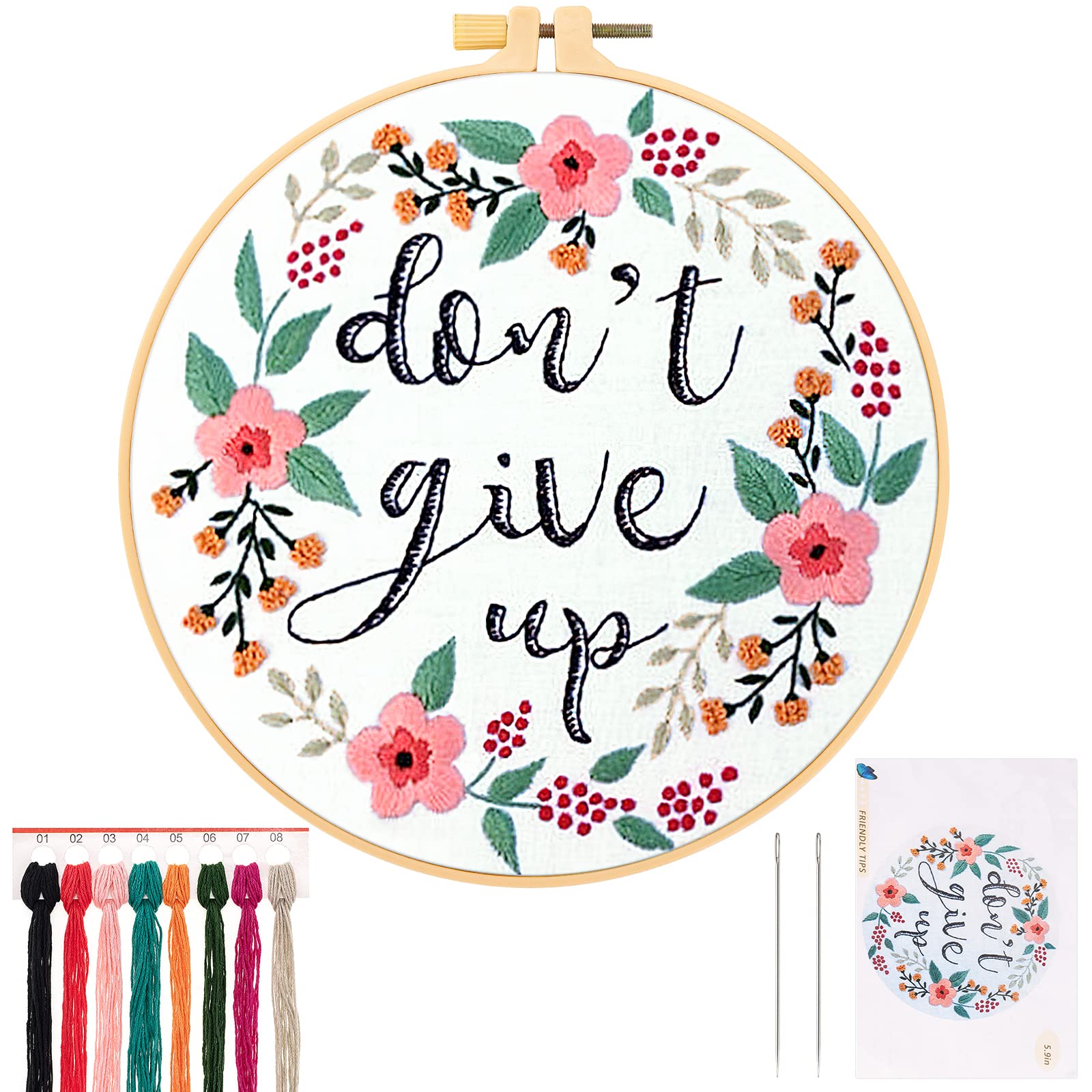 JSRQT Embroidery Kit for Beginners, Hand Embroidery Starter Kit for Adults and Kids, Stamped Stitch Kit with Pattern, Embroidery Kit for Craft Lover with Instructions, Embroidery Needles and Threads