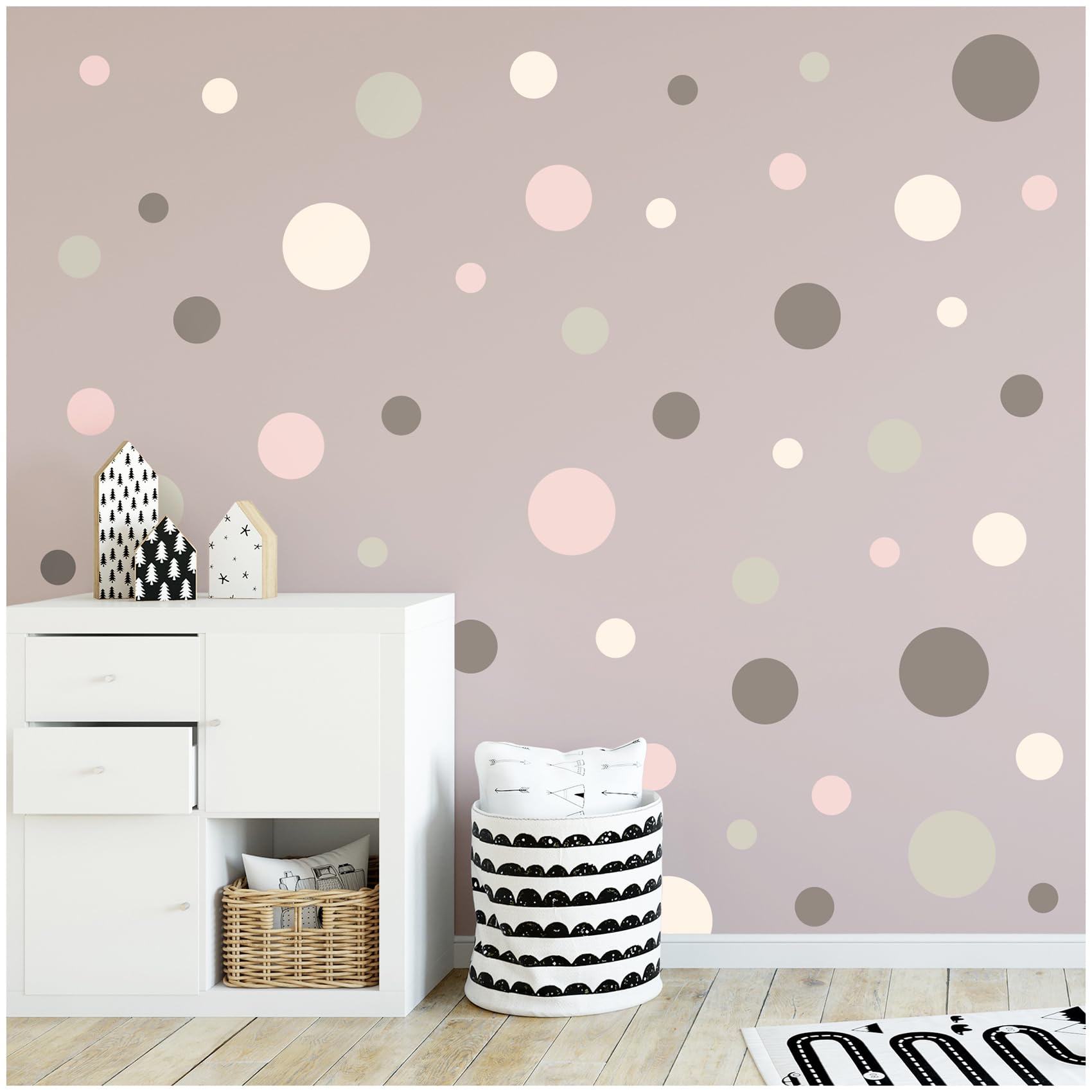 yabaduu 100 Adhesive Dots Circles Dots Wall Sticker Children's Room Bedroom Baby Room Sticker Film Decorative Self-Adhesive for Boys Girls Pastel (Y035-9 Grey Pink Beige)