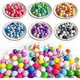 JEBBO 300Pcs Silicone Beads 15mm, 30 Colors 15mm Silicone Print Bead for Keychain Making, Round Rubber Beads Bulk for Pens and Bracelet Making