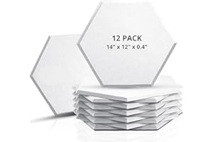 Sonic Acoustics 12 Pack Hexagon Acoustic Panels, 14" X 12" X 0.4" High Density Sound Absorbing Panels Sound Proof Insulation Beveled Edge Studio Treatment Tiles-White