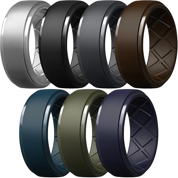 Roq Rubber Wedding Rings Roq Silicone Rings For Men ROQ Silicone Rubber Wedding Ring For Men, Men's Wedding Band, Breathable Rubber Engagement Band, 8mm Wide 2mm Thick, Step Edge, 4 Pack, Black