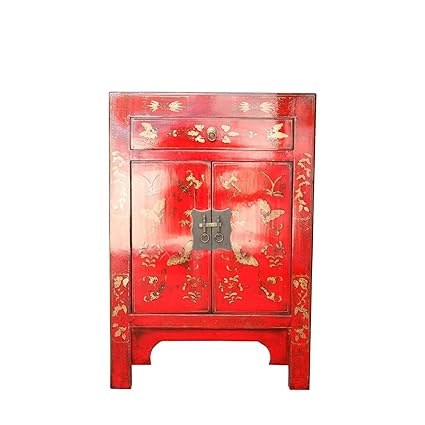 Bedside Cabinet Chinese Furniture Small Nightstand With Drawer Red