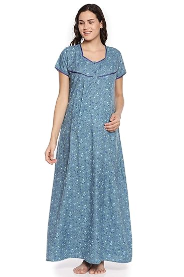 Womens Blue Printed Maternity Nightdress