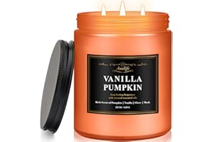 Auelife Fall Candle, Vanilla Pumpkin Scented Candles – 22oz Large 3 Wick Soy Candle, Long Lasting Autumn Aromatherapy Candles