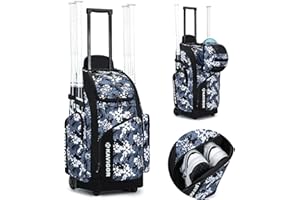 KAVIGOR Rolling Baseball Bag with Wheels, 60L Capacity Softball Bag Holds 4 Bats for Boys and Girls, Youth Equipment Bag with Shoe Compartment