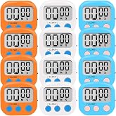 12 Pack Small Digital Kitchen Timer Magnetic Back and ON/Off Switch,Minute Second Count Up Countdown（White,Blue,Orange